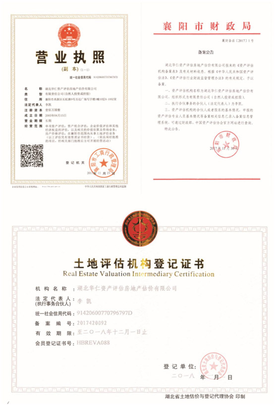 華仁資產(chǎn)評(píng)估房地產(chǎn)估價(jià)有限公司營(yíng)業(yè)執(zhí)照、資產(chǎn)評(píng)估備案公告、土地評(píng)估機(jī)構(gòu)登記證書(shū).jpg